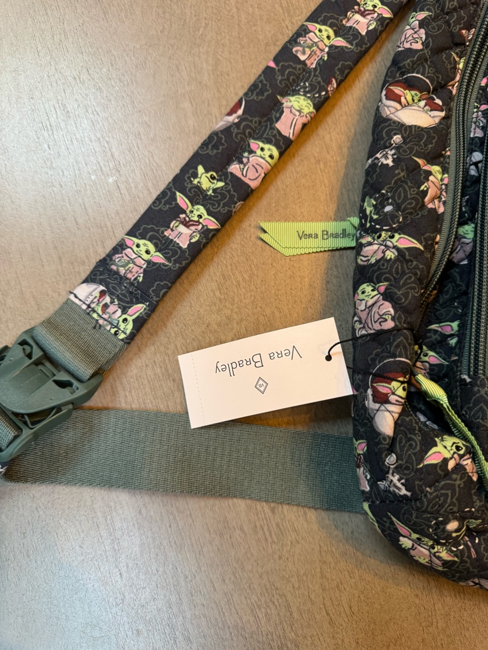 Vera Bradley Black Quilted Sling with Green and Pink Baby Yoda Print Star Wars - Picture 6 of 8